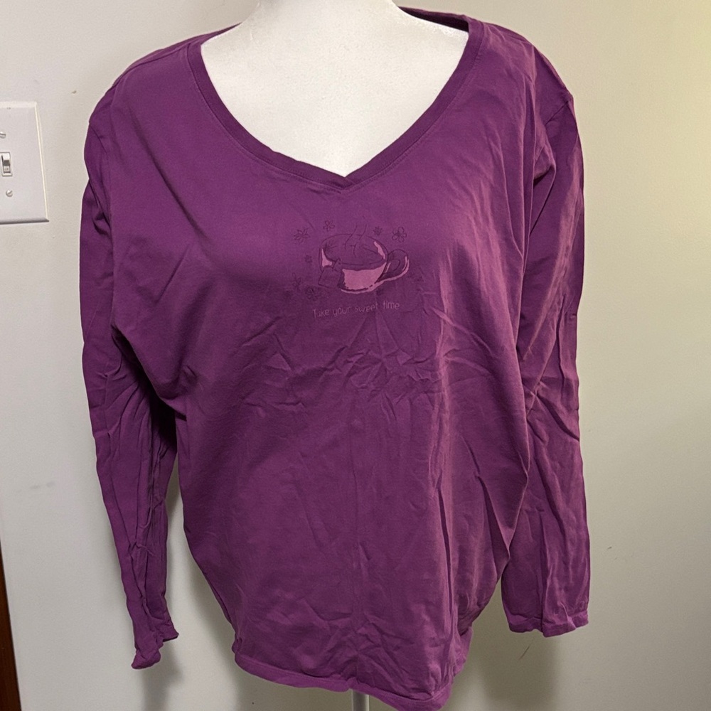 Women's Life Is Good Purple V-Neck Long Sleeve Top